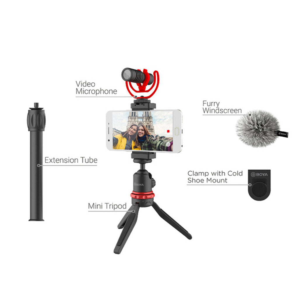 Microphone Mic LED Light Tripod Phone Clip Holder Kit for Smartphone Vlog Live Studio Video