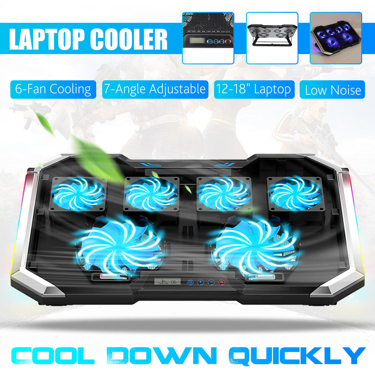 LCD Screen Notebook Cooler 6 Fan 6 Light Key Controlled RGB luminescence Computer Cooling Base Laptop Cooling Pads