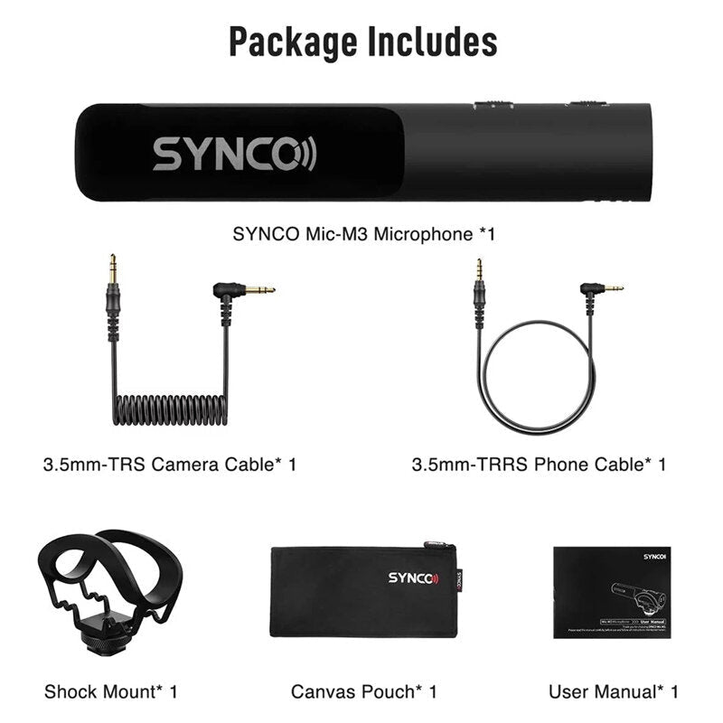 On Camera Microphone Super-Cardioid Condenser Video with 3.5mm TRRS TRS Cables for Smartphone DSLR