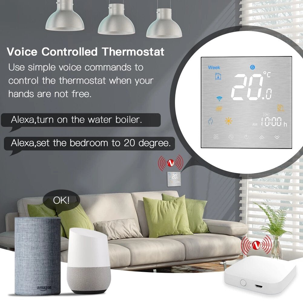 Smart Thermostat Temperature Controller Water/Electric Floor Heating Water/Gas Boiler Brushed Panel 2MQTT Alexa Google Smart Life