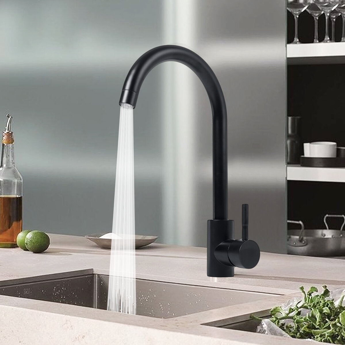 Stainless Steel Kitchen Sink Faucet Mixed 360 Rotation Hot and Cold Water With 2 Hose