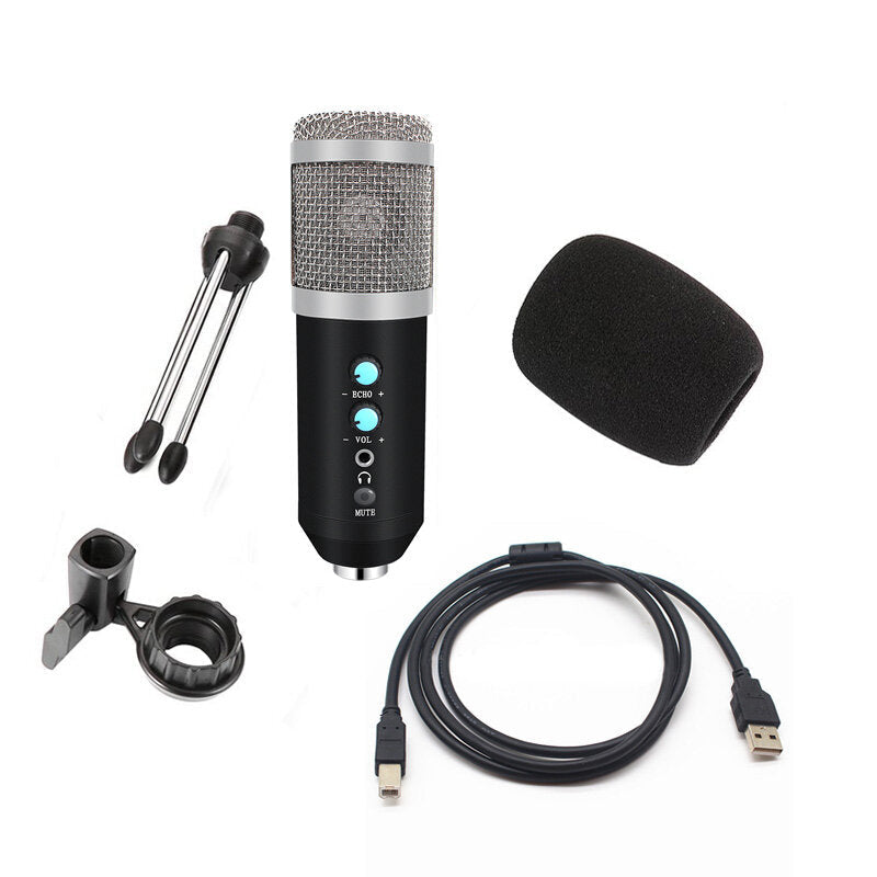 USB Condenser microphone Hi-Fi Active Noise Reduction Reverberation Adjustable Wired with Tripod for Computer Mobile Phone Live Recording