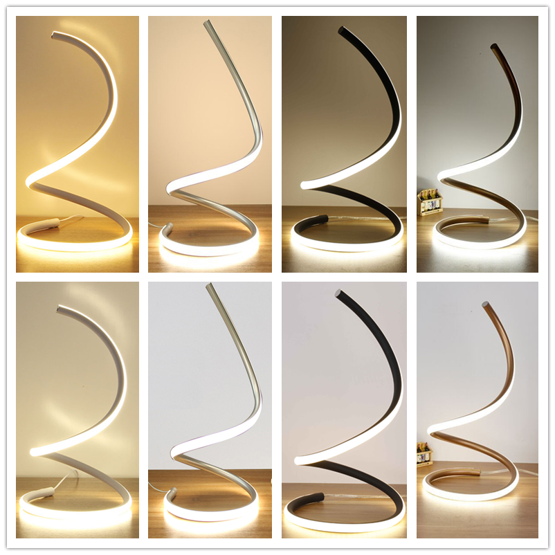 Modern Spiral LED Bedside Table Lamp Curved Desk Light Dimmable Warm White