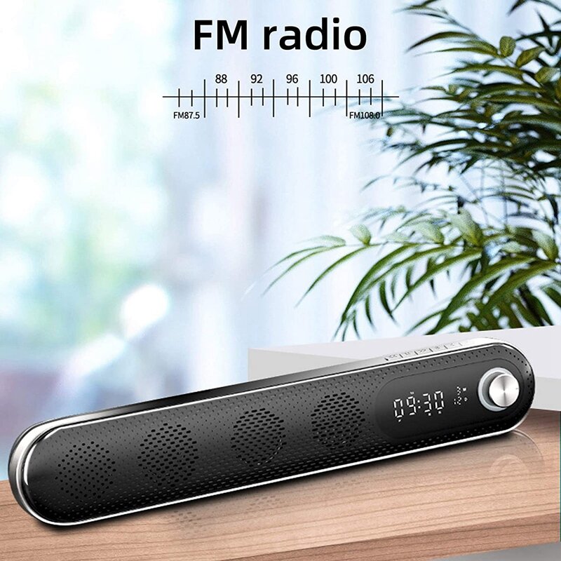 Wireless USB Desk Bluetooth Speaker Soundbar with Dual Alarm Clock FM Function Temperature Display for PC TV Computer Home