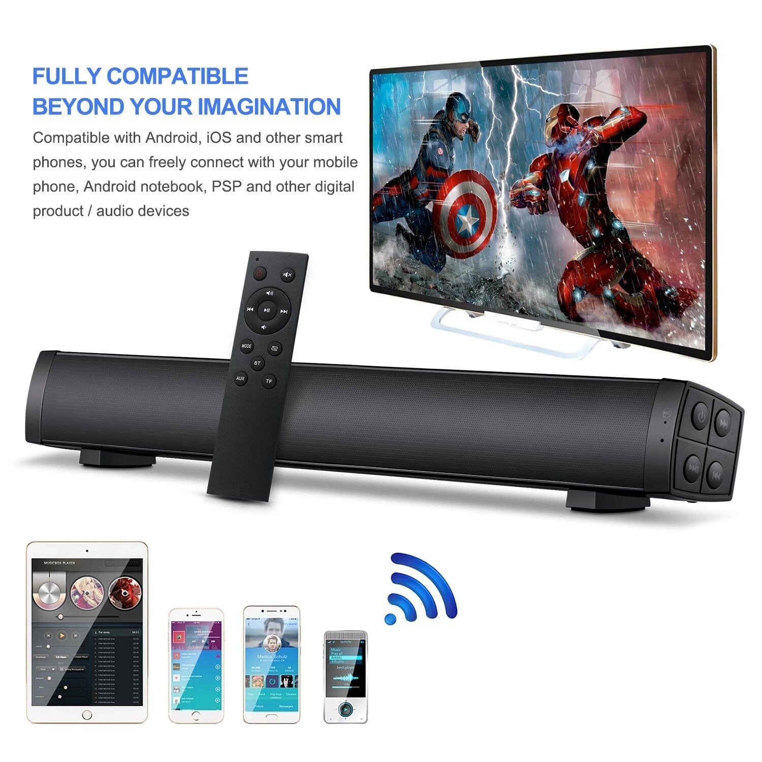 Bluetooth 5.0 Soundbar Wireless Speakers Hi-Fi 3D Stereo Support AUX/TF Card with HD Mic