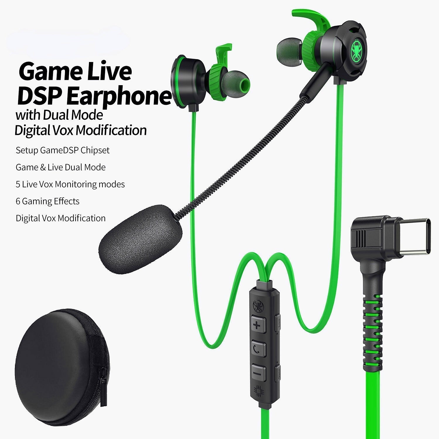 Game Live in-ear Wired Gaming Super Bass Earphones Microphone Built-in Game DSP Sound Card Type-c Plug