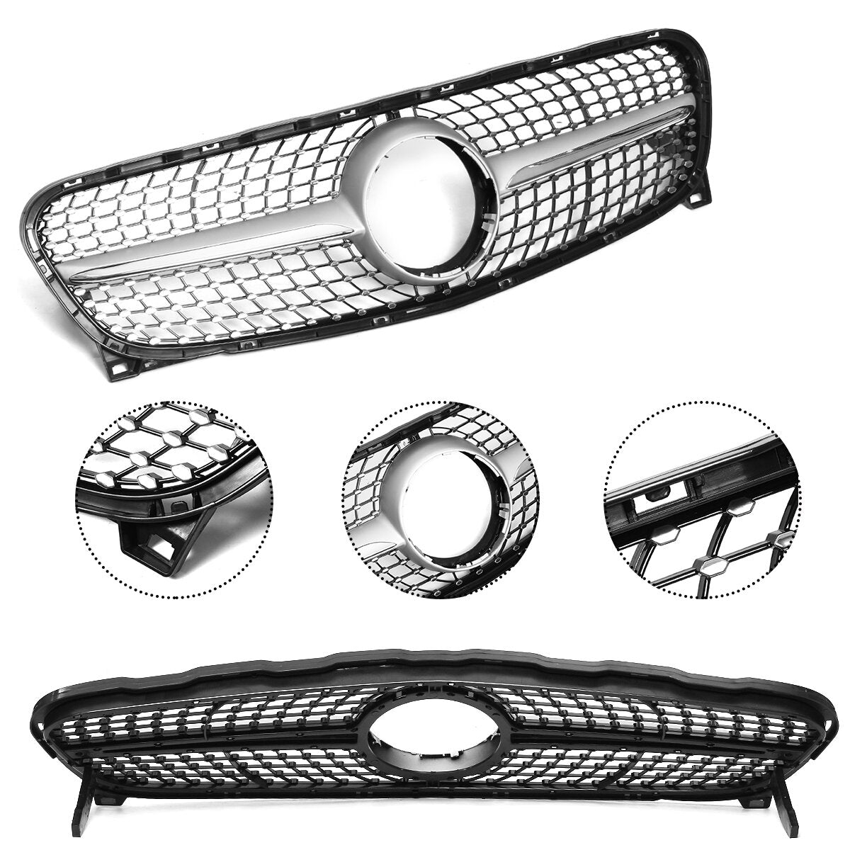 Diamond Front Grille Grill ABS Silver For Mercedes Benz