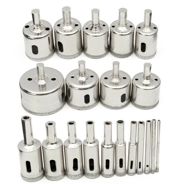 20Pcs Diamond Coated Core Drill Bit Set 3-50mm Hole Saw Cutter for Glass Marble Granite