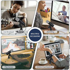 USB Condenser Professional Microphone with Stand for Computer Recording PC Live
