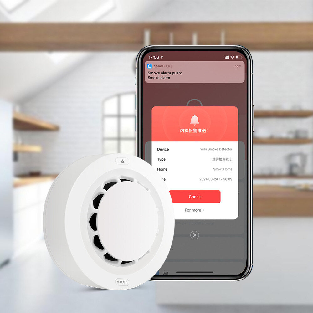 WiFi Smoke Detector Sensor Wireless Fire Smoke Alarm App Smart Remote Control 80dB Alarm Sound Works With Smart Life