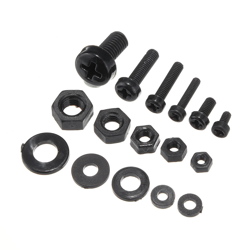 150Pcs Nylon Black P hillips Pan Head Screw Nut Bolt Washers Assortment Kit M2 M2.5 M3 M4 M5