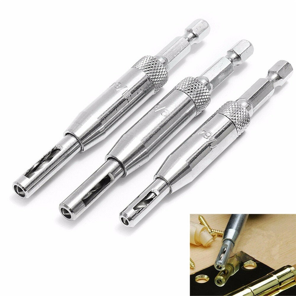 3pcs HSS Self Centering Hinge Drill Bit Holes Wood Working Reaming Tool Countersink