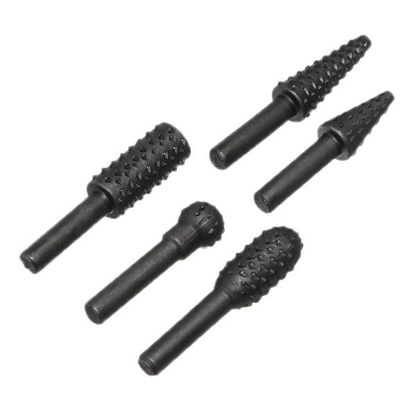 5Pcs 6mm Round Shank Rotary Rasp Set Wood Working Grinding Drill Bits File Cutter