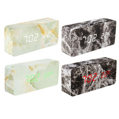 LED Marble Pattern Alarm Clock Creative Led Voice Control Digital Electronic Desktop Clock Temperature Display