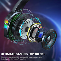 Gaming Headset 50mm Driver Unit RGB Light Noise Reduction Mic 3.5mm USB Port for PS4 PC Xbox One Switch Smartphone