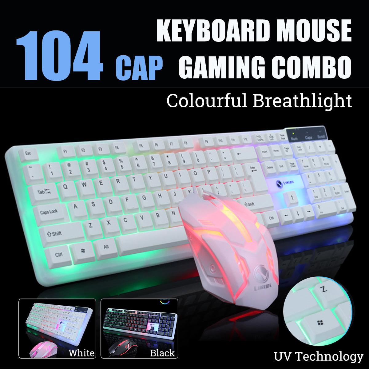 Wired Gaming Keyboard & Mouse Set RGB Backlight 1200DPI Gaming Mouse 104 Keys Mechanical Feeling Keyboard Combo