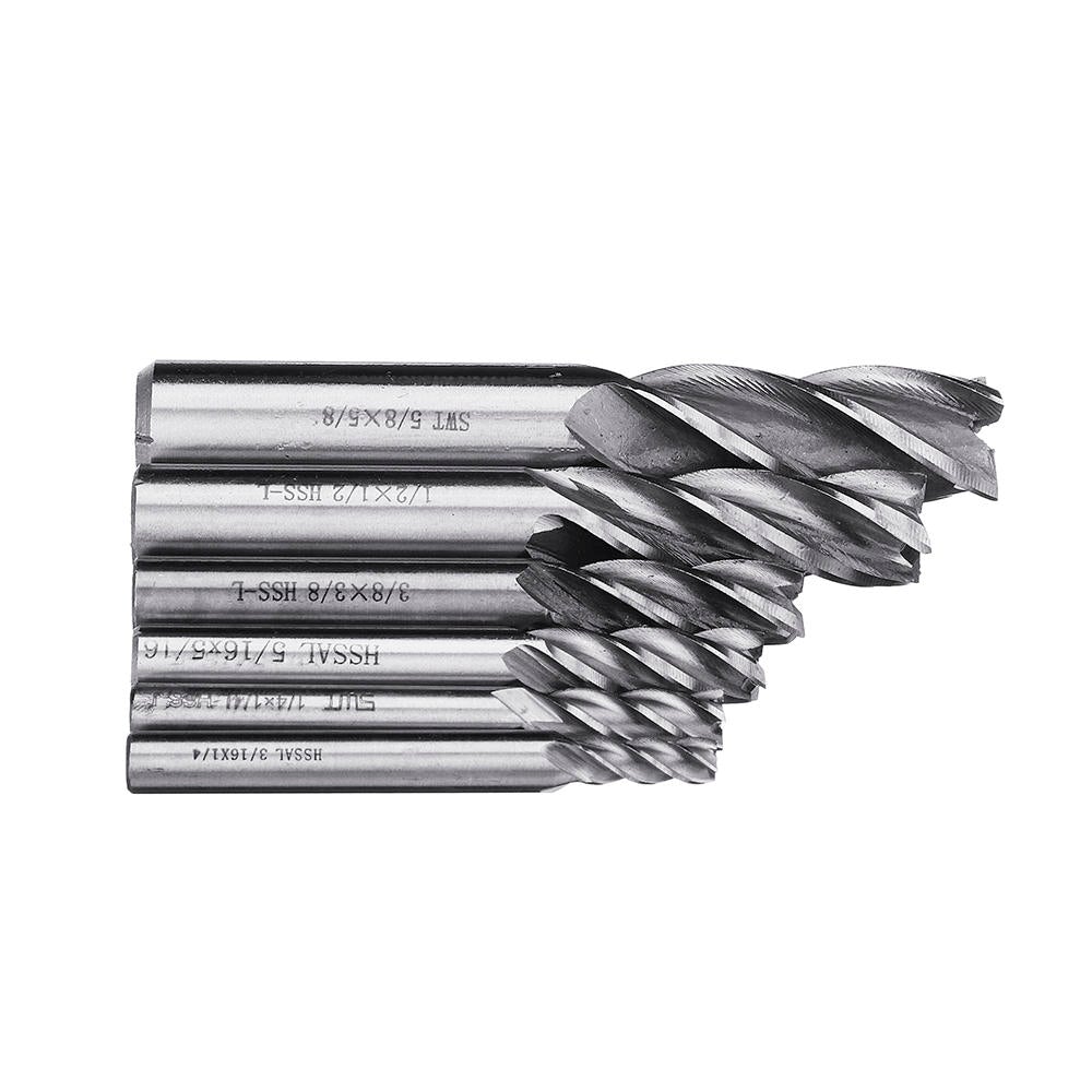 6pcs 3/16-5/8" Imperial Milling Cutter Set High Speed Steel CNC Milling Bit Spiral End Mill Cutter