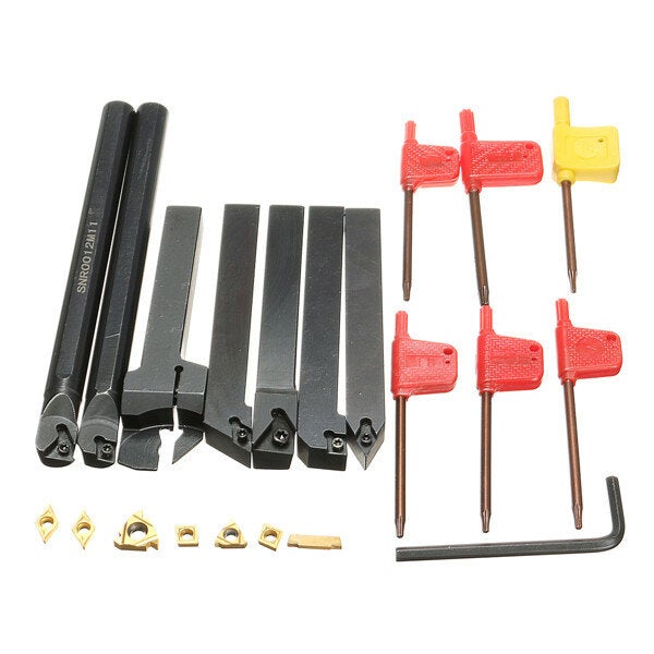 7pcs Carbide Inserts for 12mm Shank Lathe Boring Bar Turning Tool Holder 11IR 16ER Carbide Inserts