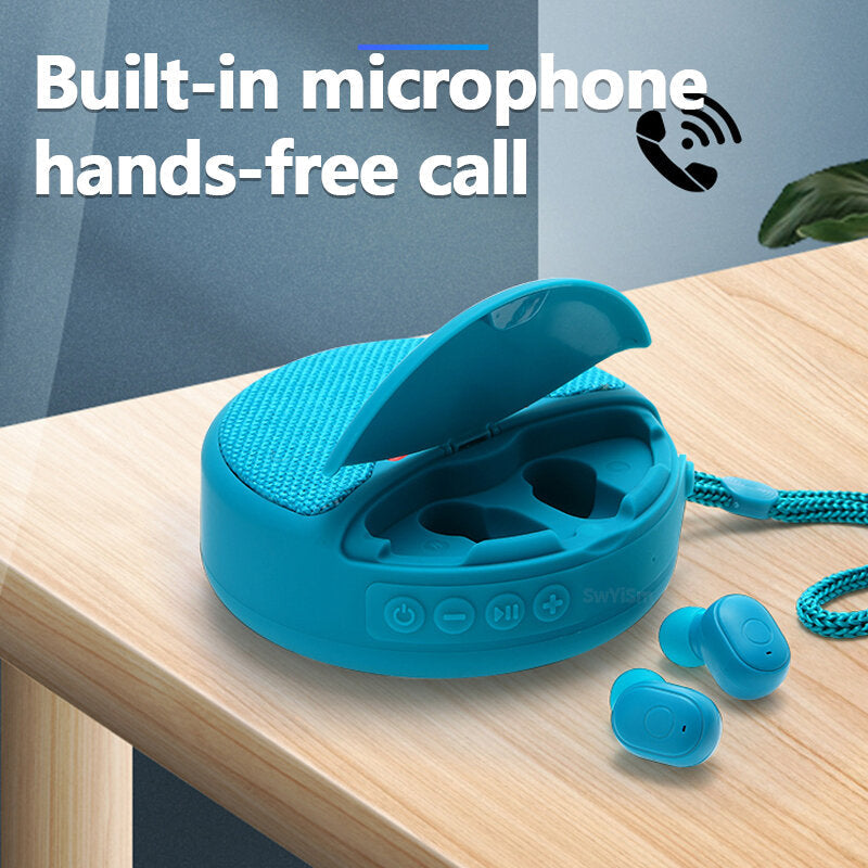 2 in 1 Bluetooth Speaker + Headset Wireless 3D Stereo Subwoofer Music Sports In-Ear Earphone Speaker Support TF Card FM Radio