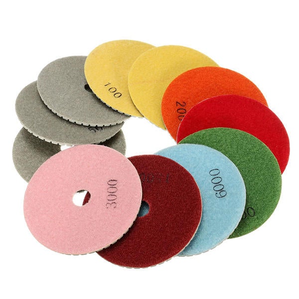 12pcs 4 Inch 50-6000 Grit Diamond Polishing Pads Set for Granite Concrete Marble