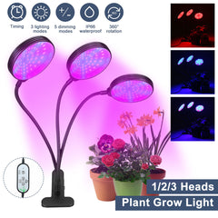 1/2/3 Head Plant Grow Light Head LED Lamp Hydroponics Greenhouse Garden 360 Flexible Indoor Dimmable