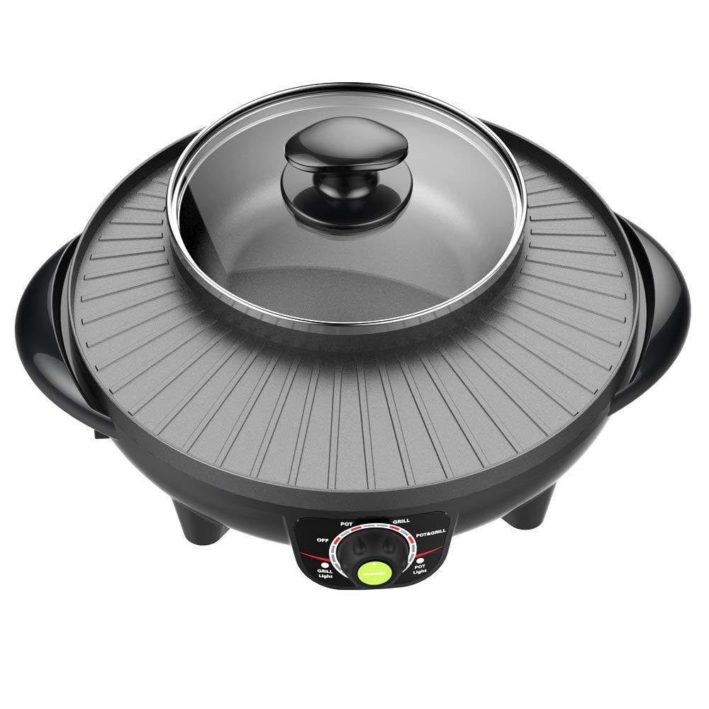 1300W Electric Grill with Hot Pot from Non-stick 3 Gear Adjustment