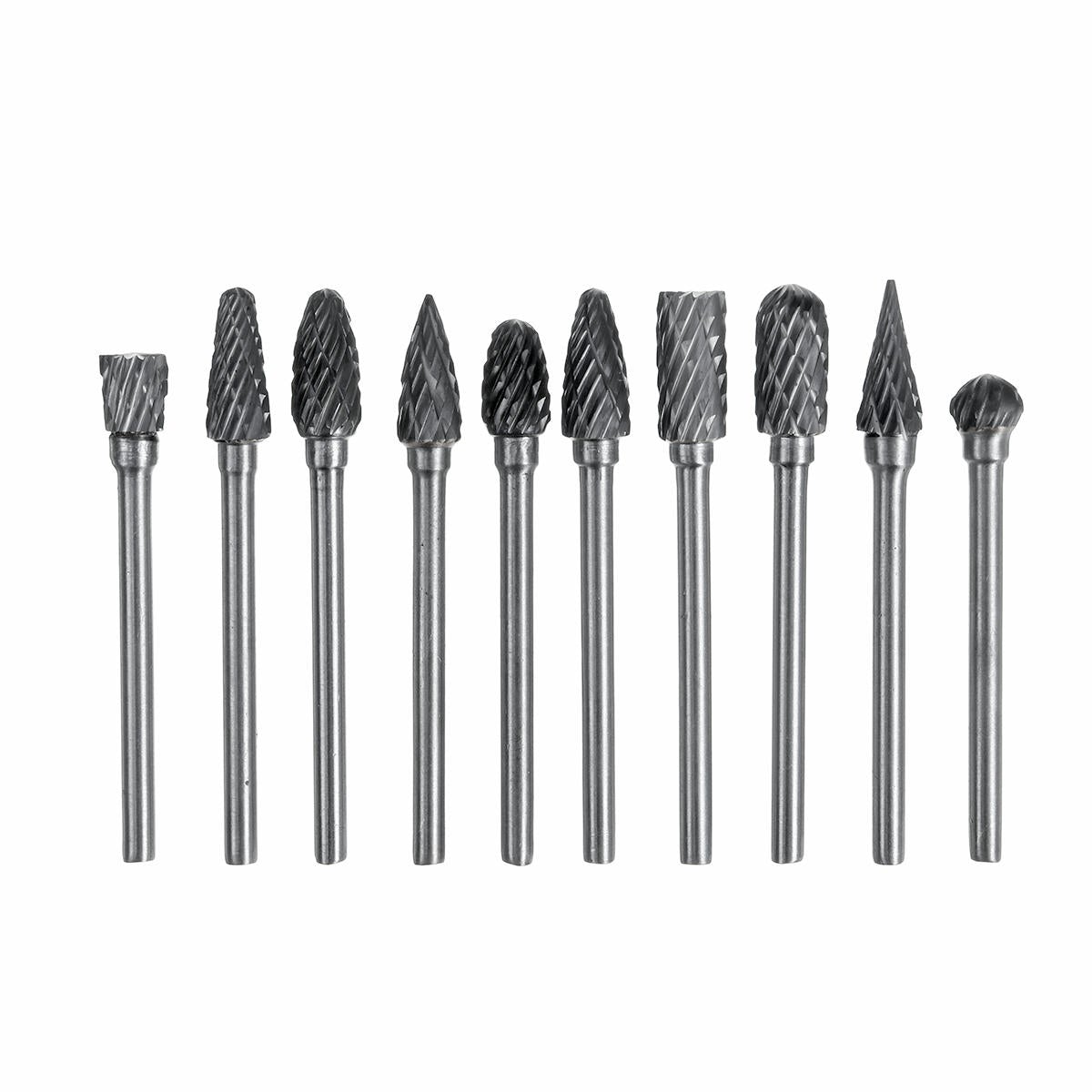10Pcs Tungsten Carbide Double Cut Rotary File 1/8 Inch Shank Grinding Burr Set