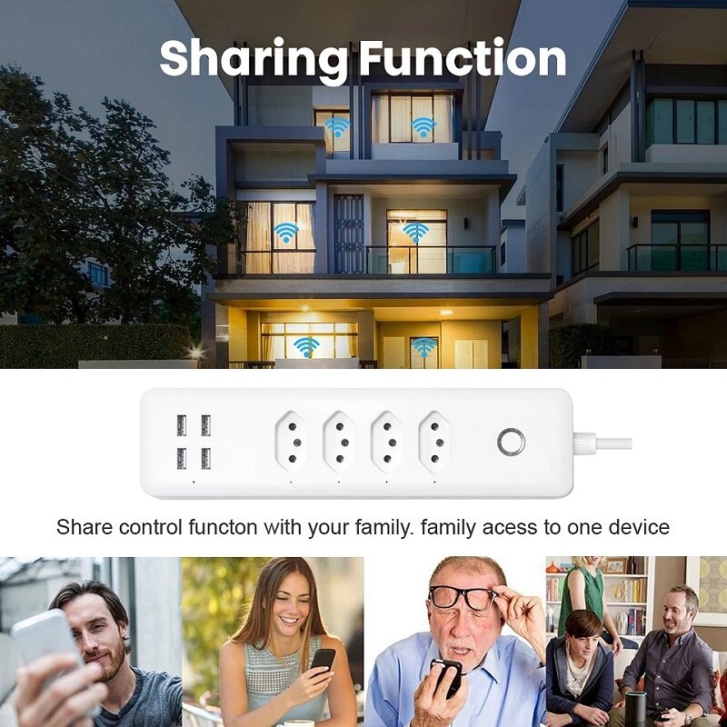 WiFi Smart Power Strip with 4 Outlets 4USB Ports 1.4m Extension Cord Voice works with Alexa Google Home