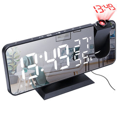 LED Digital Alarm Clock FM Radio HD Time Projection Mirror Clocks Snooze Function Temperature Humidity Display Electronic Clock Time Clock