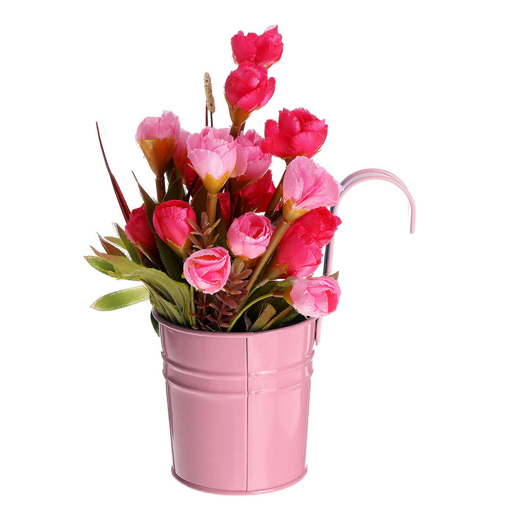 Mini Flower Pot Hanging Balcony Garden Planter Metal Hook Iron Bucket Decoration
