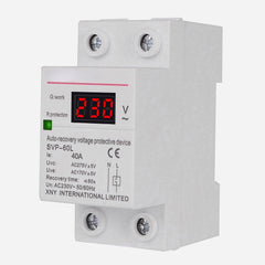 Digital Din Rail Automatic Recovery Over Under Voltage Protector with Voltmeter Display,230V AC 40A