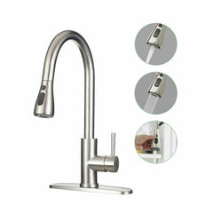 Kitchen Faucet With Pull Down Sprayer Brushed Nickel High Arc Single Handle Stainless Steel Hot Cold Mixer Tap Commercial Modern