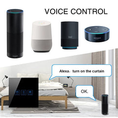 Curtain Touch Wall Switch Crystal Panel Electric Motorized Blinds Smart Switch Remote Control Works with Alexa Google Home