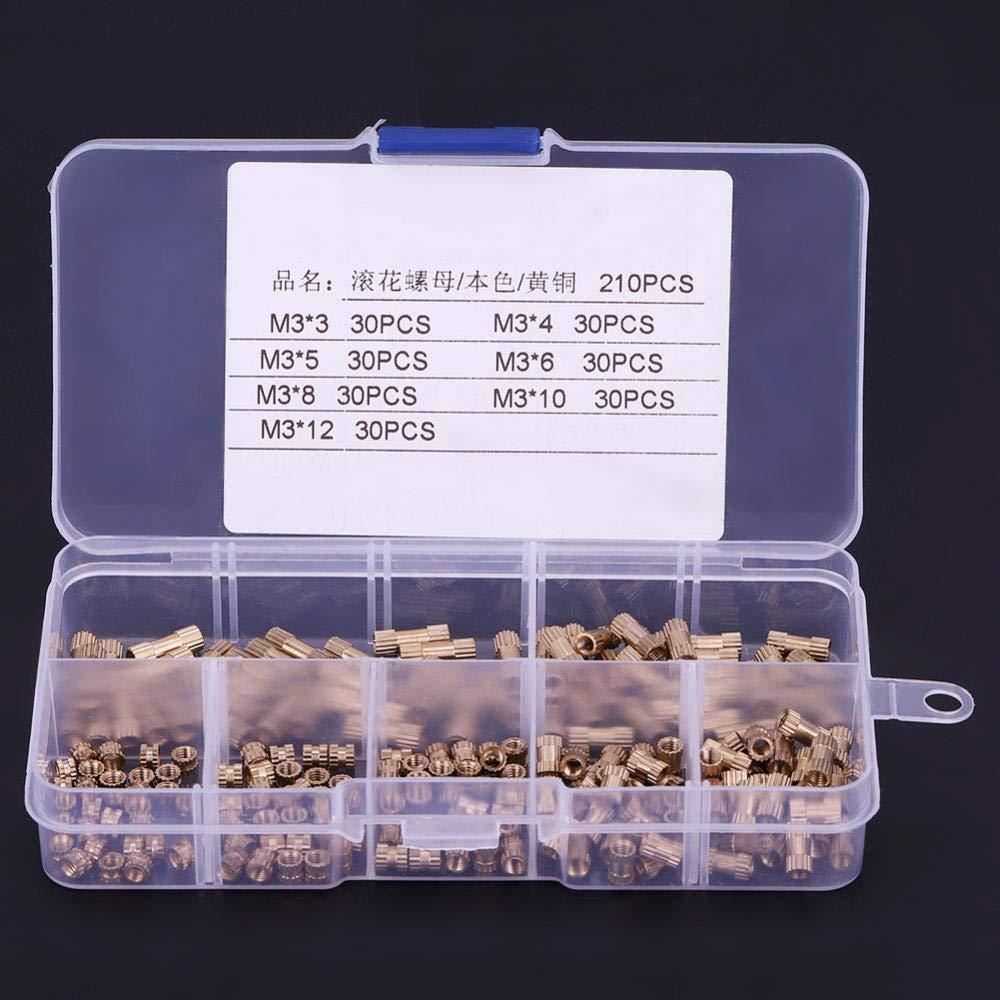 M3BN7 210Pcs M3 Brass Cylinder Knurled Threaded Round Insert Embedded Nut Assortment Set