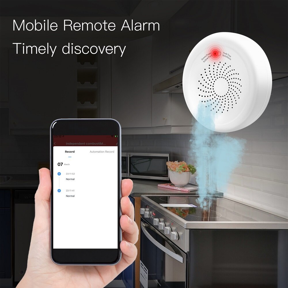Smart Home Wireless Combustible Gas Sensor App Displays Gas Leakage Detector Audible and Visual Alarm