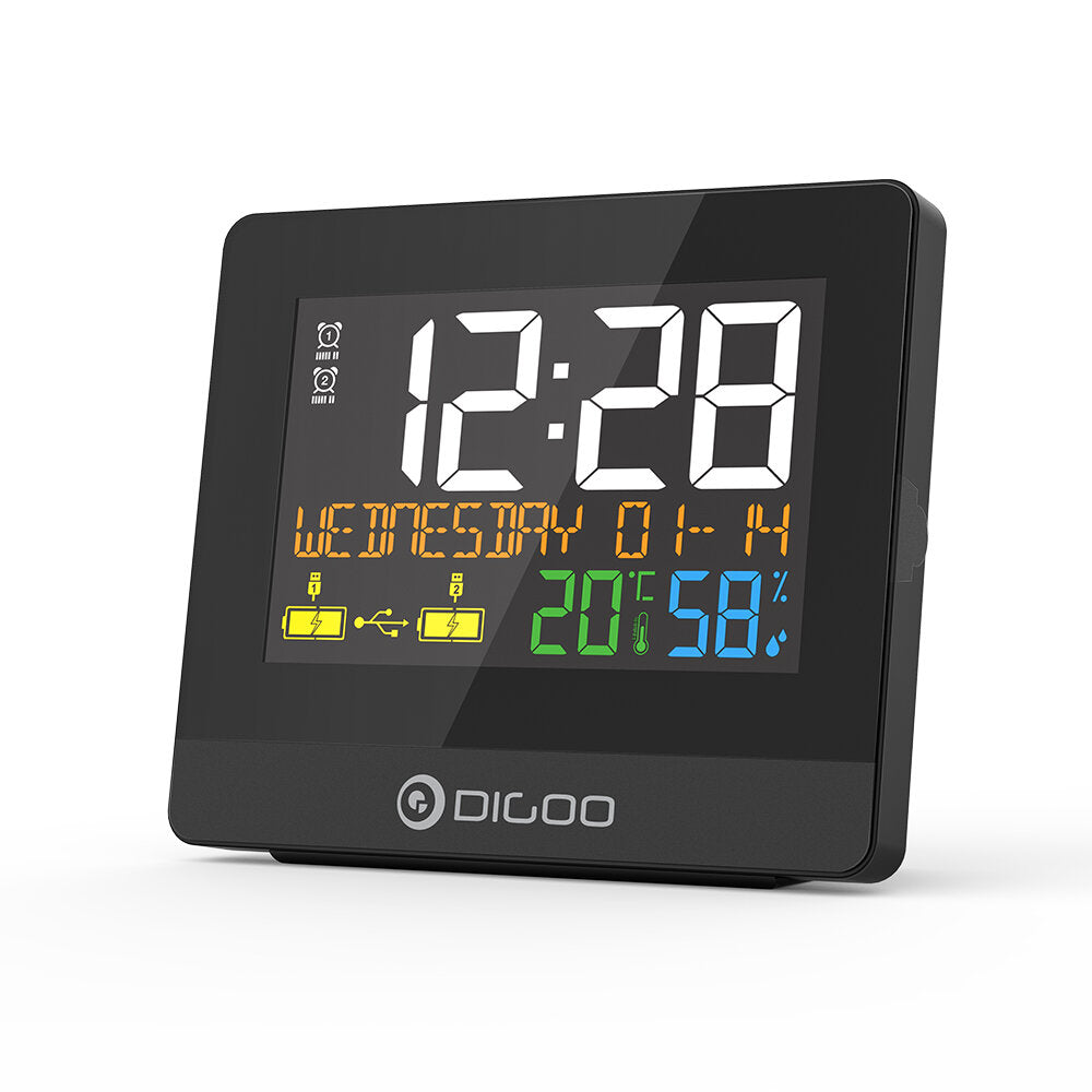 Dual USB Charging Port Alarm Clock Hygrometer 10W Phone Charger Snooze NAP Countdown Desktop Decorative Clock