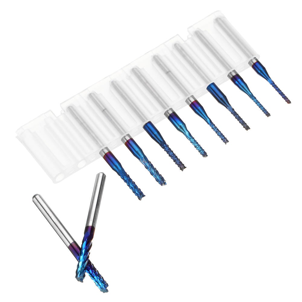 10pcs 1.3-3.175mm Blue NACO Coated PCB Bits Carbide Engraving Milling Cutter For CNC Tool Rotary Burrs