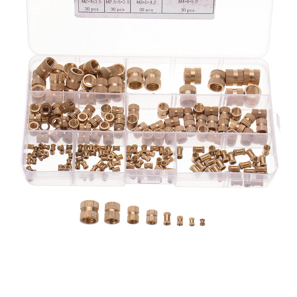 210pcs M2~M10 Metric Threaded Brass Knurl Nuts Round Insert Embedment Nut Assortment Set