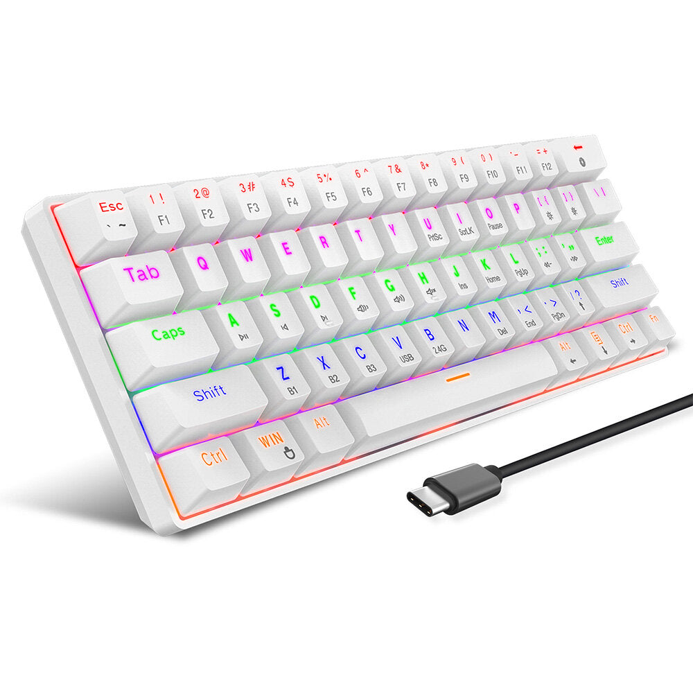 Mechanical Keyboard 61 Keys Triple Mode Wireless Bluetooth 5.0 2.4GHz Type-C Wired Blue Switch RGB Backlit Gaming Keyboard