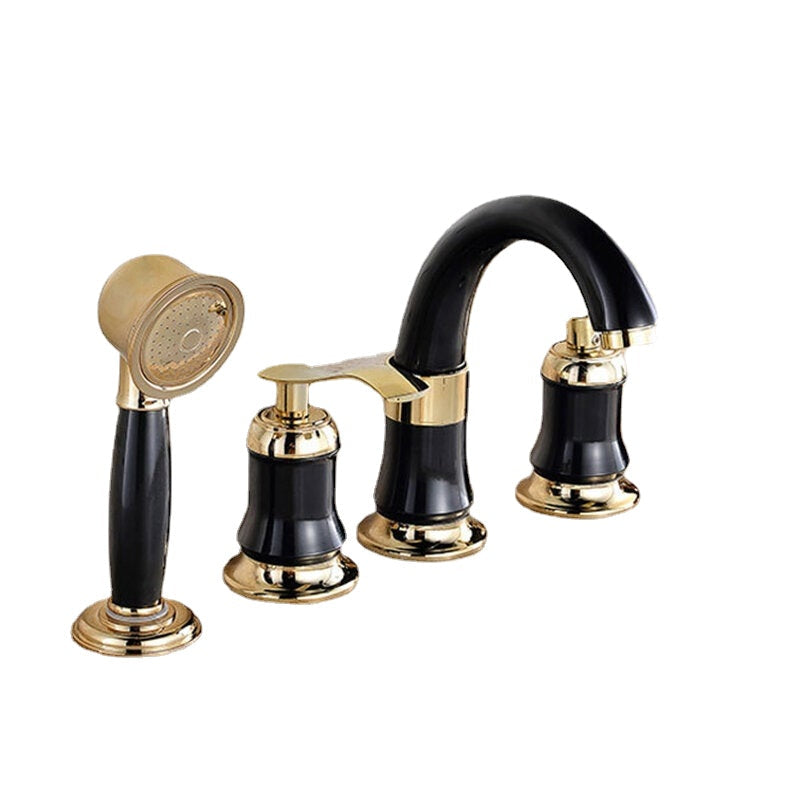 4PCS Bathroom Faucet 2 Handles Widespread Basin Water Mixer Brass Tap With Showerhead