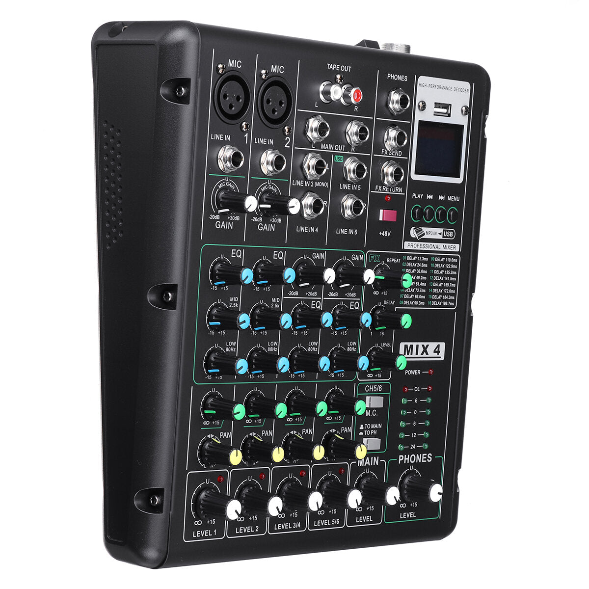 6 Channel Bluetooth DJ HD Mic Audio Mixer Control LED Digital Display Music Stream with USB Interface