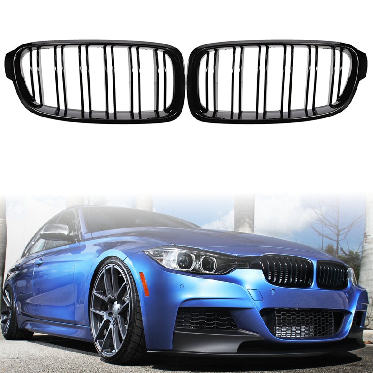 2PCS Gloss Black Front Car Grilles Automobile Auto