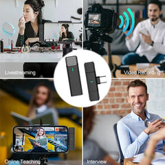 Wireless Lavalier Microphone with Charging Compartment 2.4GHz 300m Range Mic for Recording Vlog Youtube Live