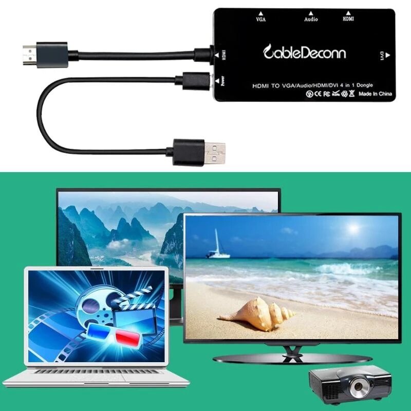 4 in 1 Display Converter Hub Docking Station Adapter with HDMIVGADVI Ports VH99 for TV Projectors
