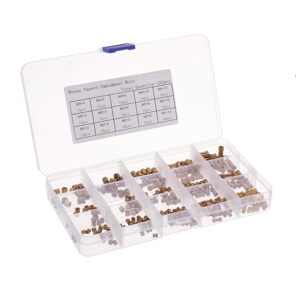 250pcs M2/M3/M4 Metric Threaded Brass Knurl Round Insert Nut Assortment Set