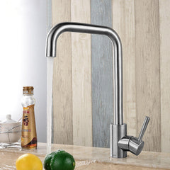Stainless Kitchen Sink Faucet Single Handle Rotation Spout Deck Cold and Hot Water