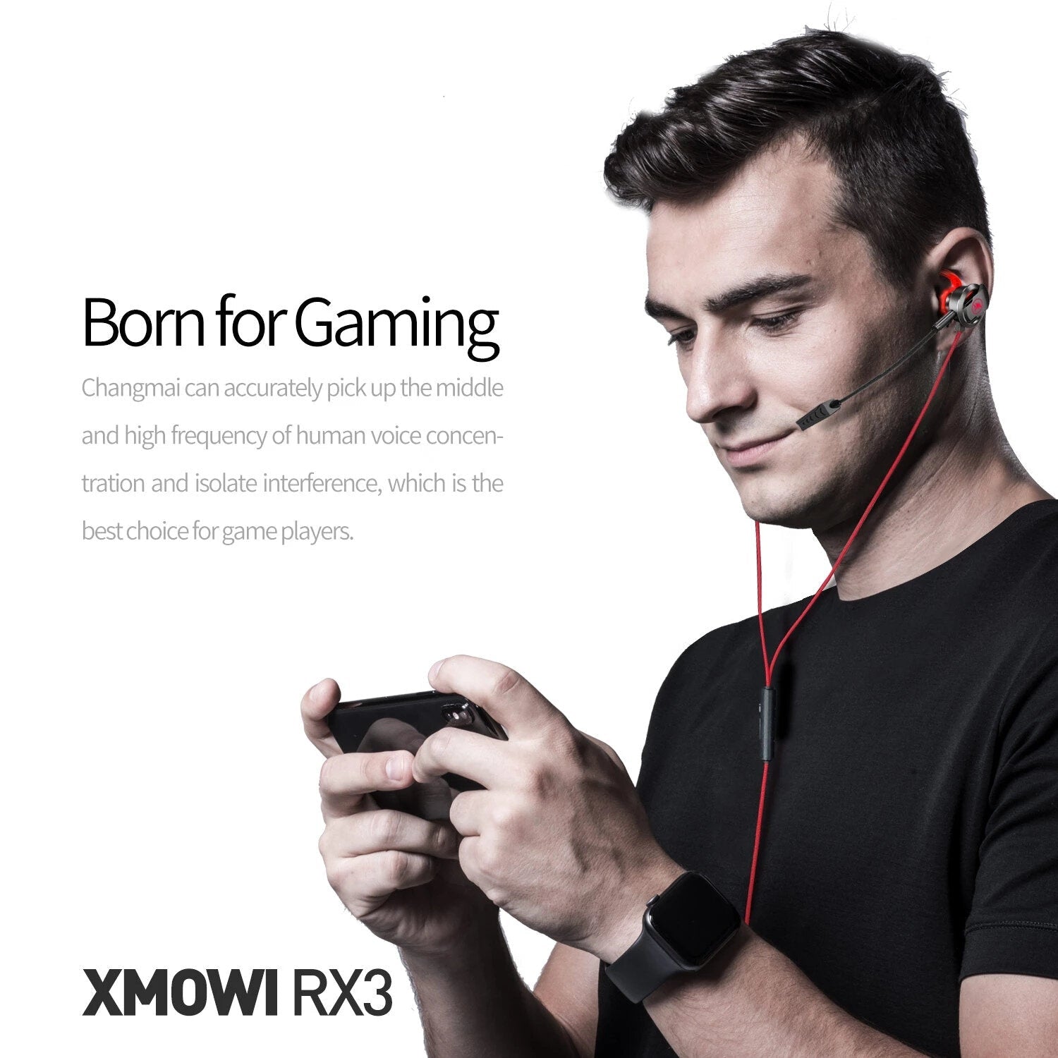 In-Ear Gaming Headset Dual Microphone Super Bass Headphone Active Noise Reduction with Detachable HD Long-Microphone