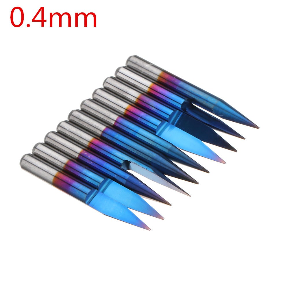 10pcs 0.1-0.7mm 20 Degree Engraving Bit Blue Nano Coated Carbide Flat Bottom PCB Engraving Bit CNC Router Tool