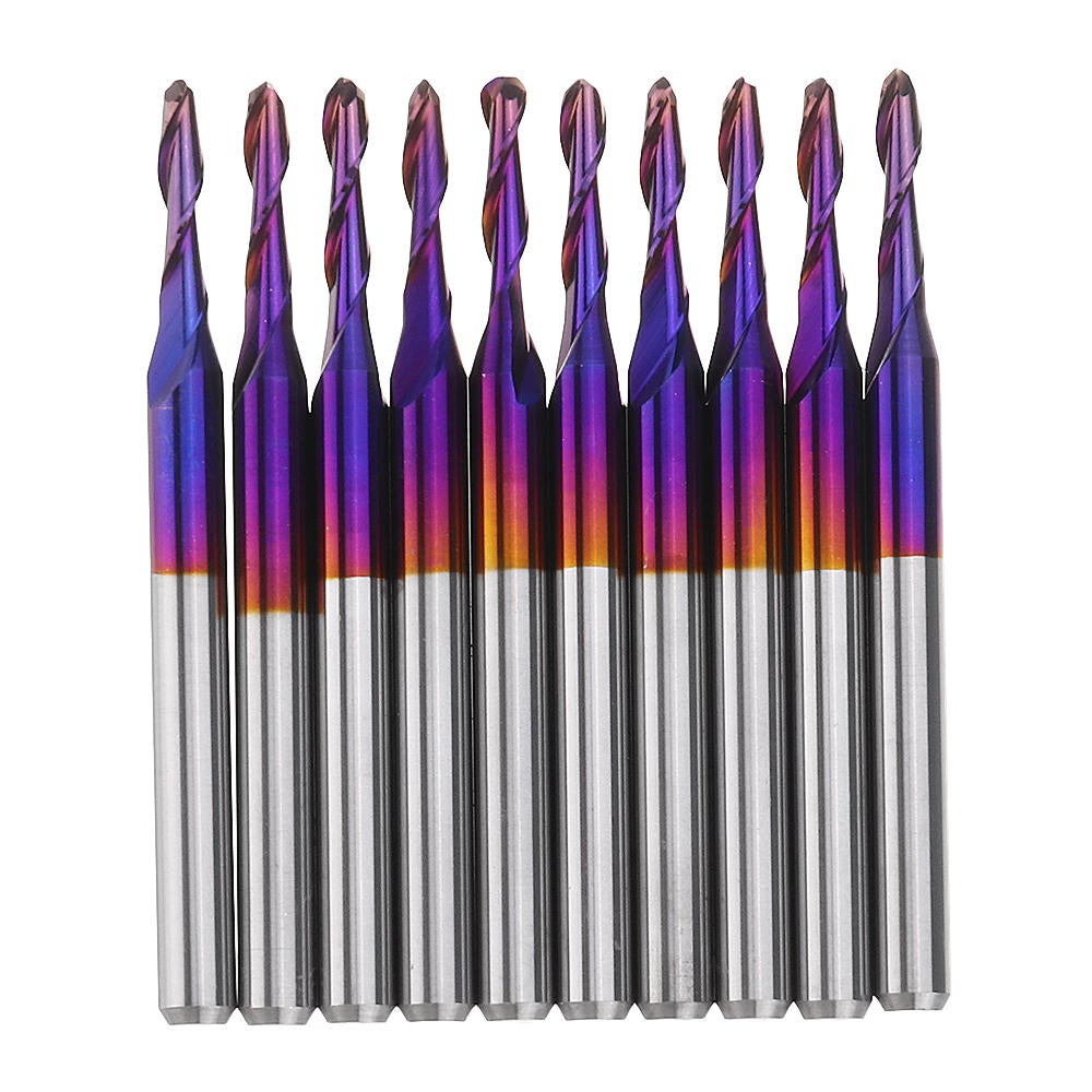 10pcs 3.175mm Shank Blue Coated Spiral Ball Nose End Mill 0.8-3.175mm CNC Milling Cutter