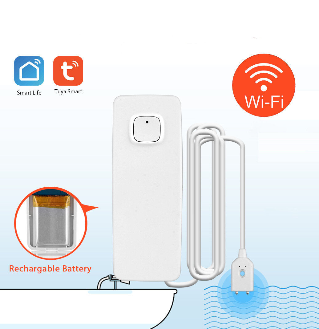 WiFi Smart Home Water Leakage Sensor Rechargable APP Notification Water Level Detector Alarm House Remote Control